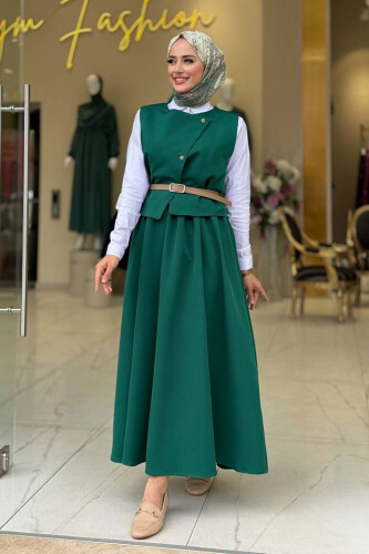 Etek ve Yelek İkili Takım 6035 Zümrüt - Bym Fashion