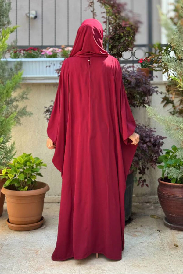Yarasakol Belden Kuşaklı Peçeli, Şallı Elbise 6038 Bordo - 2