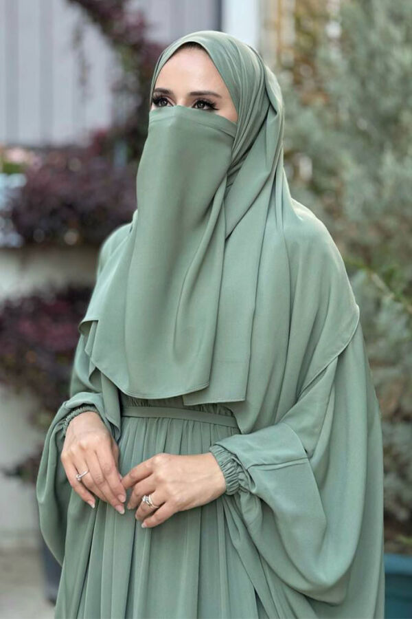 Yarasakol Belden Kuşaklı Peçeli, Şallı Elbise 6038 Mint - 4