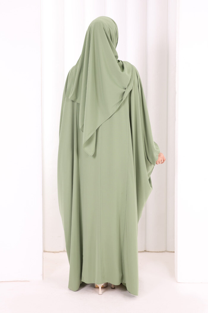 Umre Yarasakol Belden Kuşaklı Peçeli, Şallı Elbise 6038 Mint - 4