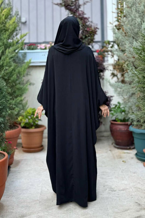 Yarasakol Belden Kuşaklı Peçeli, Şallı Elbise 6038 Siyah - 2