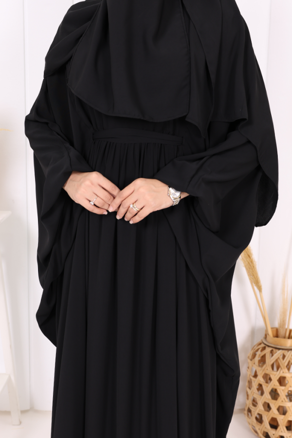 Yarasakol Belden Kuşaklı Peçeli, Şallı Elbise 6038 Siyah - 4