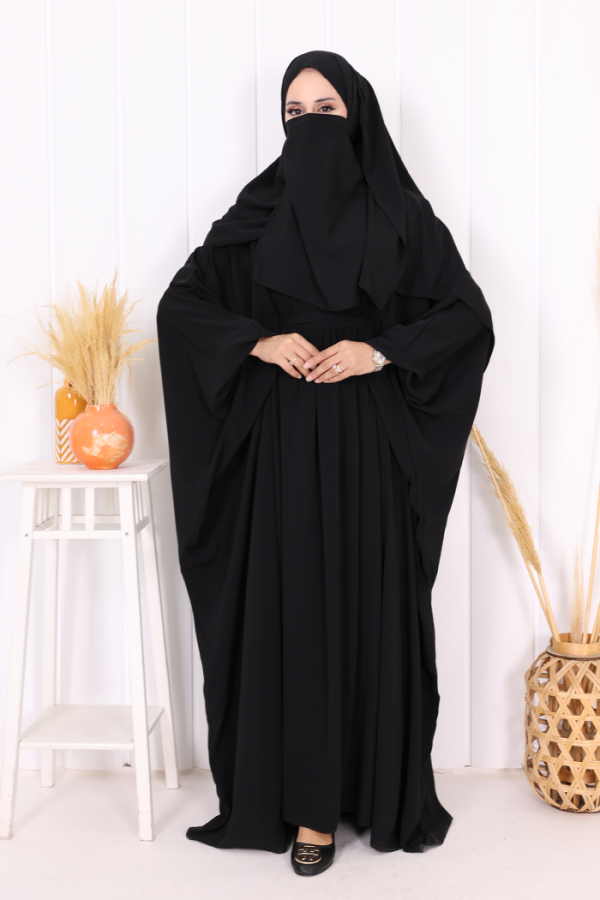 Yarasakol Belden Kuşaklı Peçeli, Şallı Elbise 6038 Siyah - 2