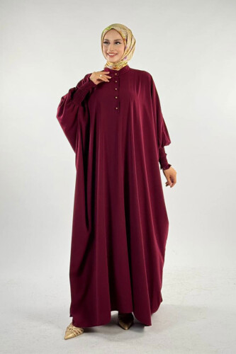 Düğme Detaylı Yarasakol Cilbab 6042 Bordo - Bym Fashion