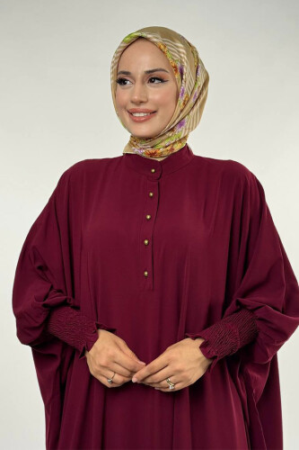 Düğme Detaylı Yarasakol Cilbab 6042 Bordo - 4