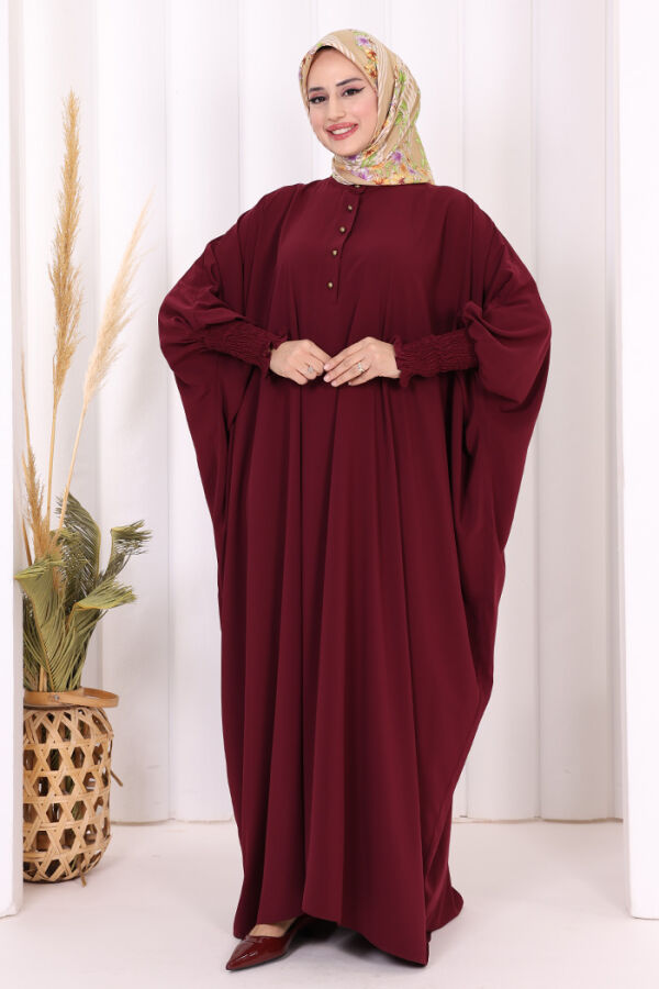 Düğme Detaylı Yarasakol Cilbab 6042 Bordo - 2