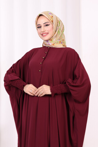 Düğme Detaylı Yarasakol Cilbab 6042 Bordo - 5