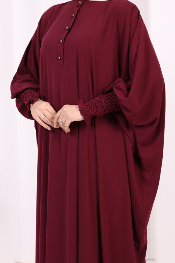 Düğme Detaylı Yarasakol Cilbab 6042 Bordo - 6