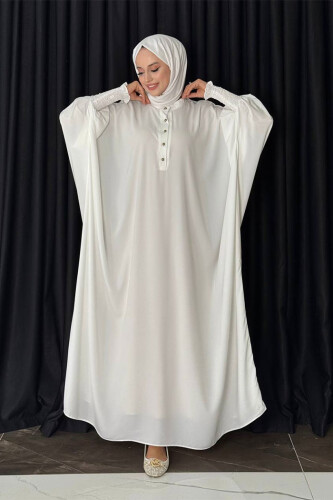 Düğme Detaylı Yarasakol Cilbab 6042 Ekru - Bym Fashion