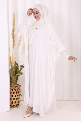 Düğme Detaylı Yarasakol Cilbab 6042 Ekru - 2