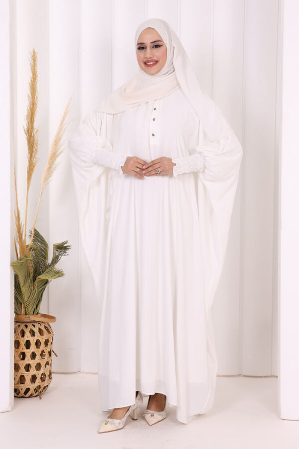 Düğme Detaylı Yarasakol Cilbab 6042 Ekru - 3