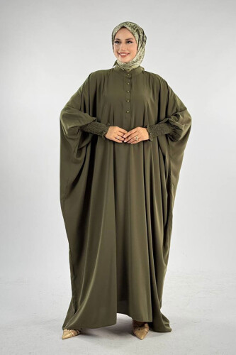 Düğme Detaylı Yarasakol Cilbab 6042 Haki - Bym Fashion