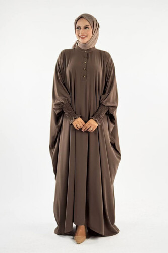 Düğme Detaylı Yarasakol Cilbab 6042 Kahverengi - Bym Fashion