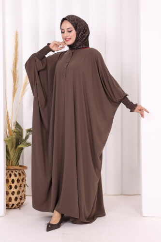 Düğme Detaylı Yarasakol Cilbab 6042 Kahverengi - 3