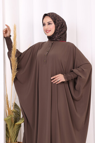 Düğme Detaylı Yarasakol Cilbab 6042 Kahverengi - 5