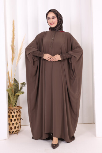 Düğme Detaylı Yarasakol Cilbab 6042 Kahverengi - 2