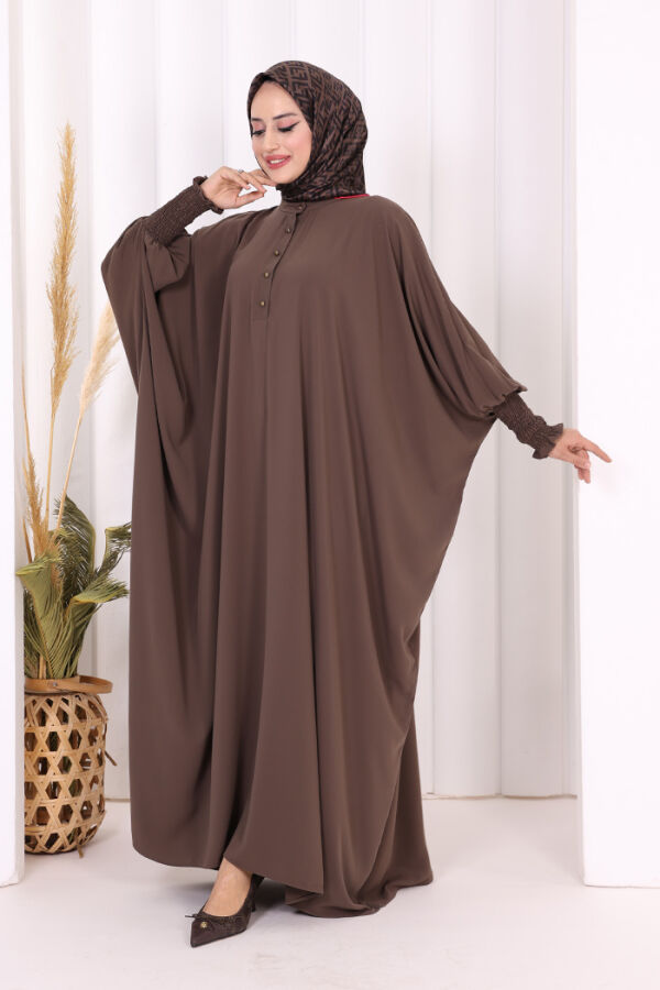 Düğme Detaylı Yarasakol Cilbab 6042 Kahverengi - 3