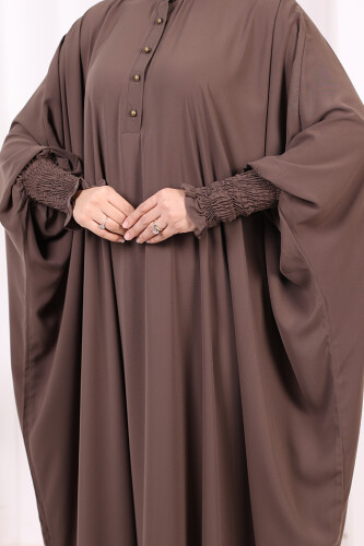Düğme Detaylı Yarasakol Cilbab 6042 Kahverengi - 6