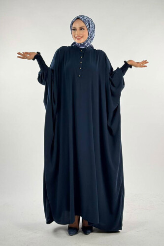 Düğme Detaylı Yarasakol Cilbab 6042 Lacivert - Bym Fashion