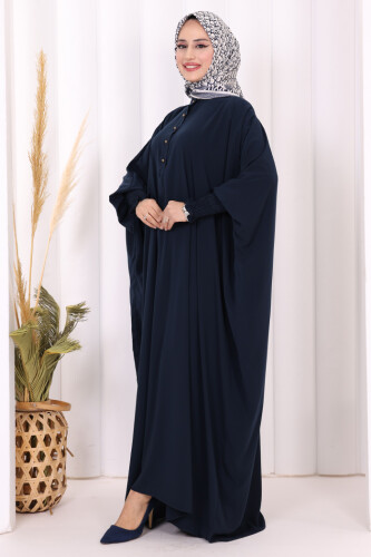 Düğme Detaylı Yarasakol Cilbab 6042 Lacivert - 3