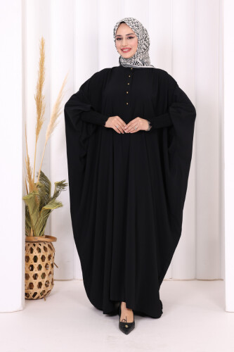 Düğme Detaylı Yarasakol Cilbab 6042 Siyah