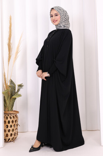 Düğme Detaylı Yarasakol Cilbab 6042 Siyah - 3