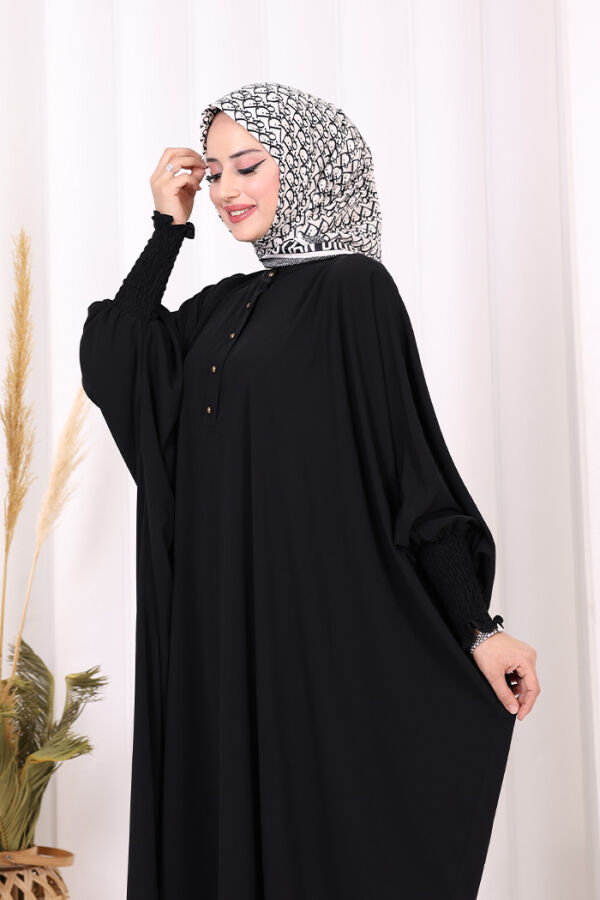 Düğme Detaylı Yarasakol Cilbab 6042 Siyah - 5
