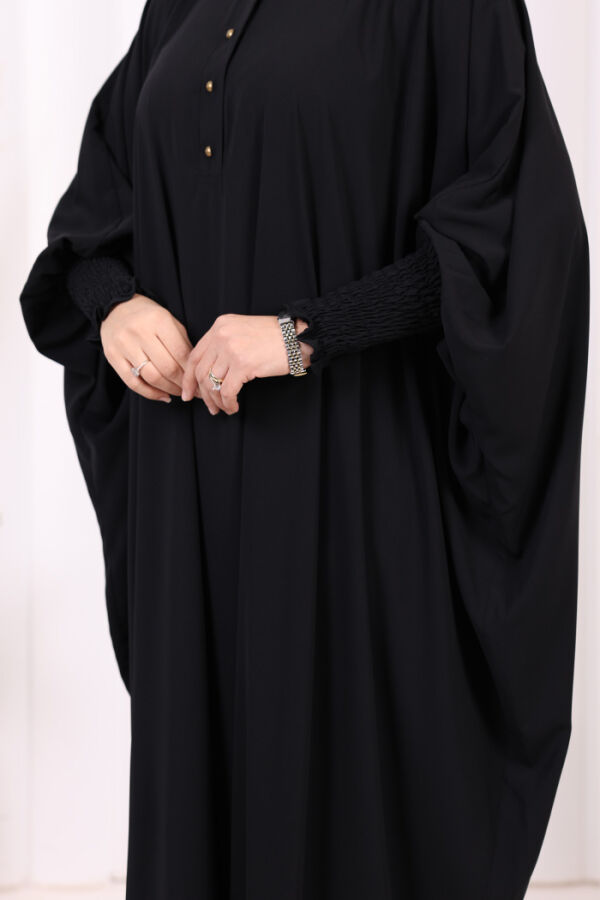 Düğme Detaylı Yarasakol Cilbab 6042 Siyah - 6