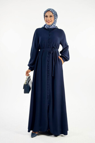 Birit Detaylı Düğmeli Ferace 6043 Lacivert - Bym Fashion