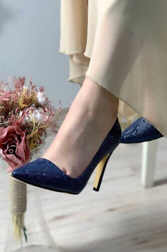 6536 Kabartma Desenli Stiletto Lacivert 