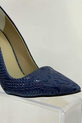 6536 Kabartma Desenli Stiletto Lacivert - 4