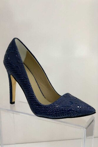 6536 Kabartma Desenli Stiletto Lacivert - 5