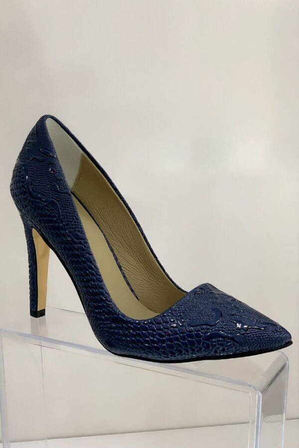 6536 Kabartma Desenli Stiletto Lacivert - 6