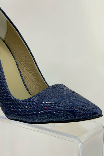 6536 Kabartma Desenli Stiletto Lacivert - 8
