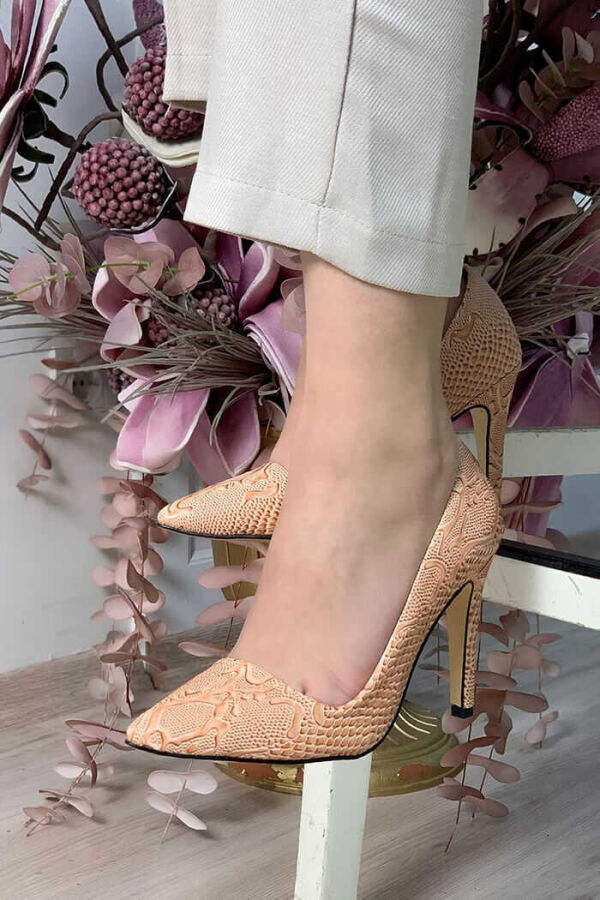 6536 Kabartma Desenli Stiletto Somon - 2