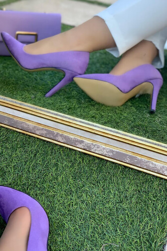 6538 Süet Stiletto Mor - Bym Fashion