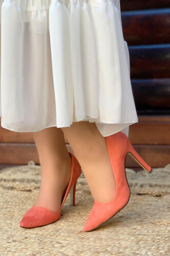 6538 Süet Stiletto Oranj - Bym Fashion