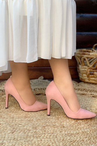 6538 Süet Stiletto Pudra - 4