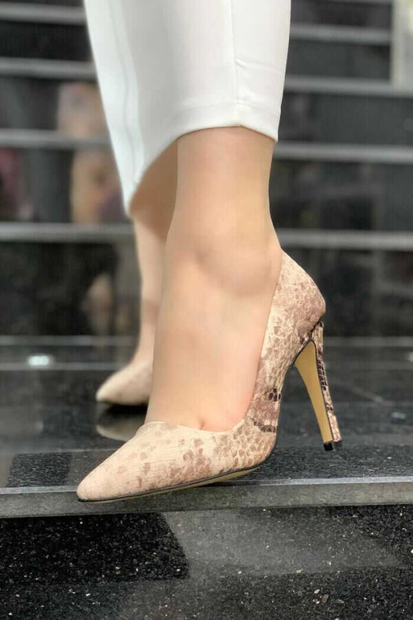 6540 Desenli Deri Stiletto Vizon - 3
