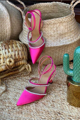 6546 Saten Taşlı Ayakkabı Fuşya - 3