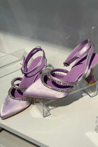 6546 Saten Taşlı Ayakkabı Lila - Bym Fashion