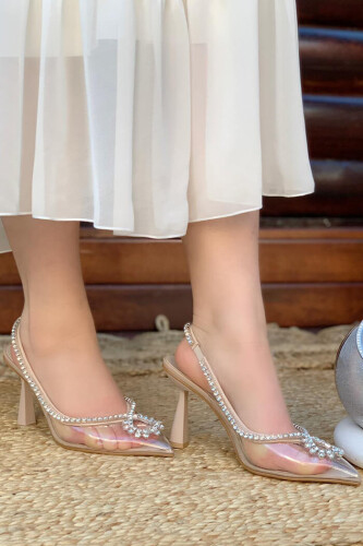 6548 Şeffaf Topuklu Ayakkabı Taş - Bym Fashion