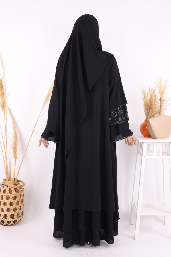 Taş Detaylı Şal ve Abaya İkili Takım 70001 Siyah - 3