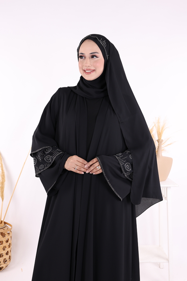 Taş Detaylı Şal ve Abaya İkili Takım 70001 Siyah - 4