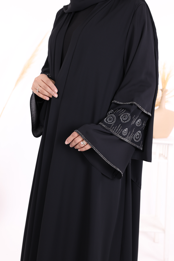 Taş Detaylı Şal ve Abaya İkili Takım 70001 Siyah - 5