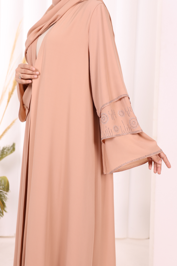 Taş Detaylı Şal ve Abaya İkili Takım 70001 Taba - 6
