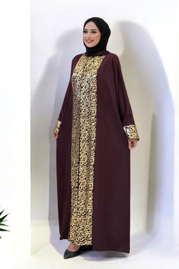 Arapça Harf Baskılı Abaya 70014 Bordo - 3
