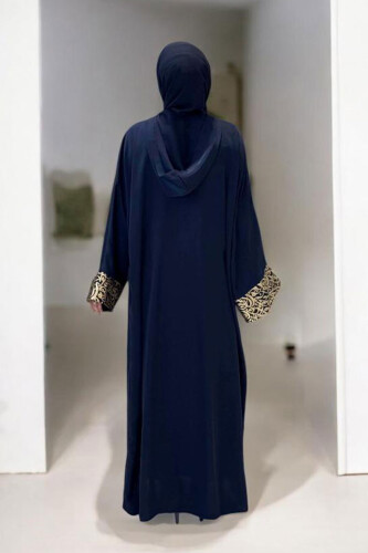 Arapça Harf Baskılı Abaya 70014 Lacivert - 2