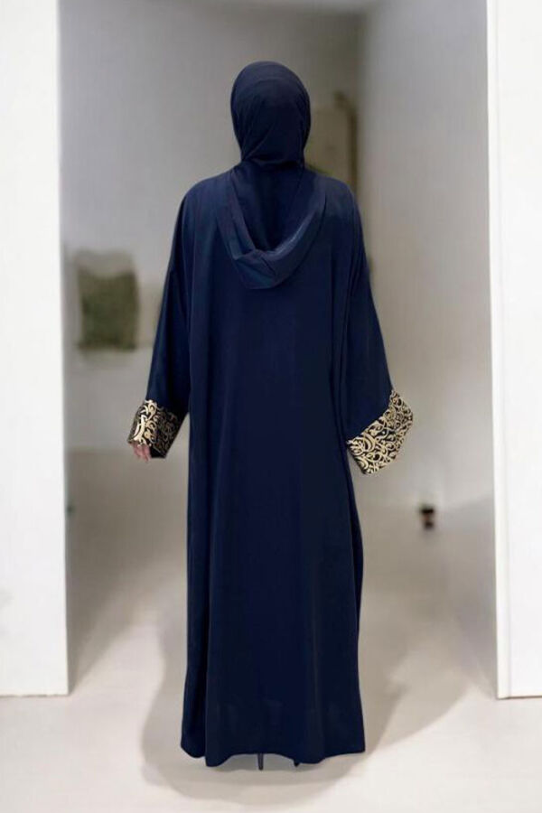 Arapça Harf Baskılı Abaya 70014 Lacivert - 2