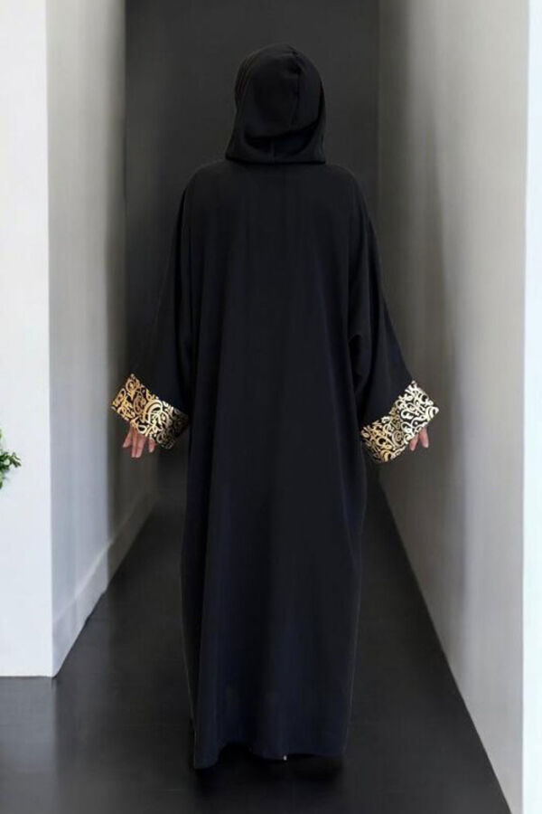 Arapça Harf Baskılı Abaya 70014 Siyah - 2